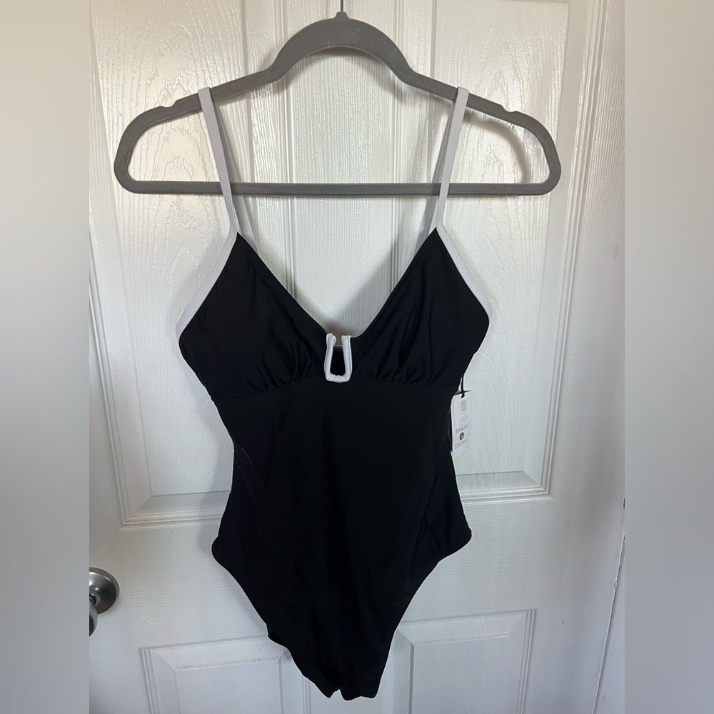 Shade & Shore Black One Piece Swimsuit with V-Neckline